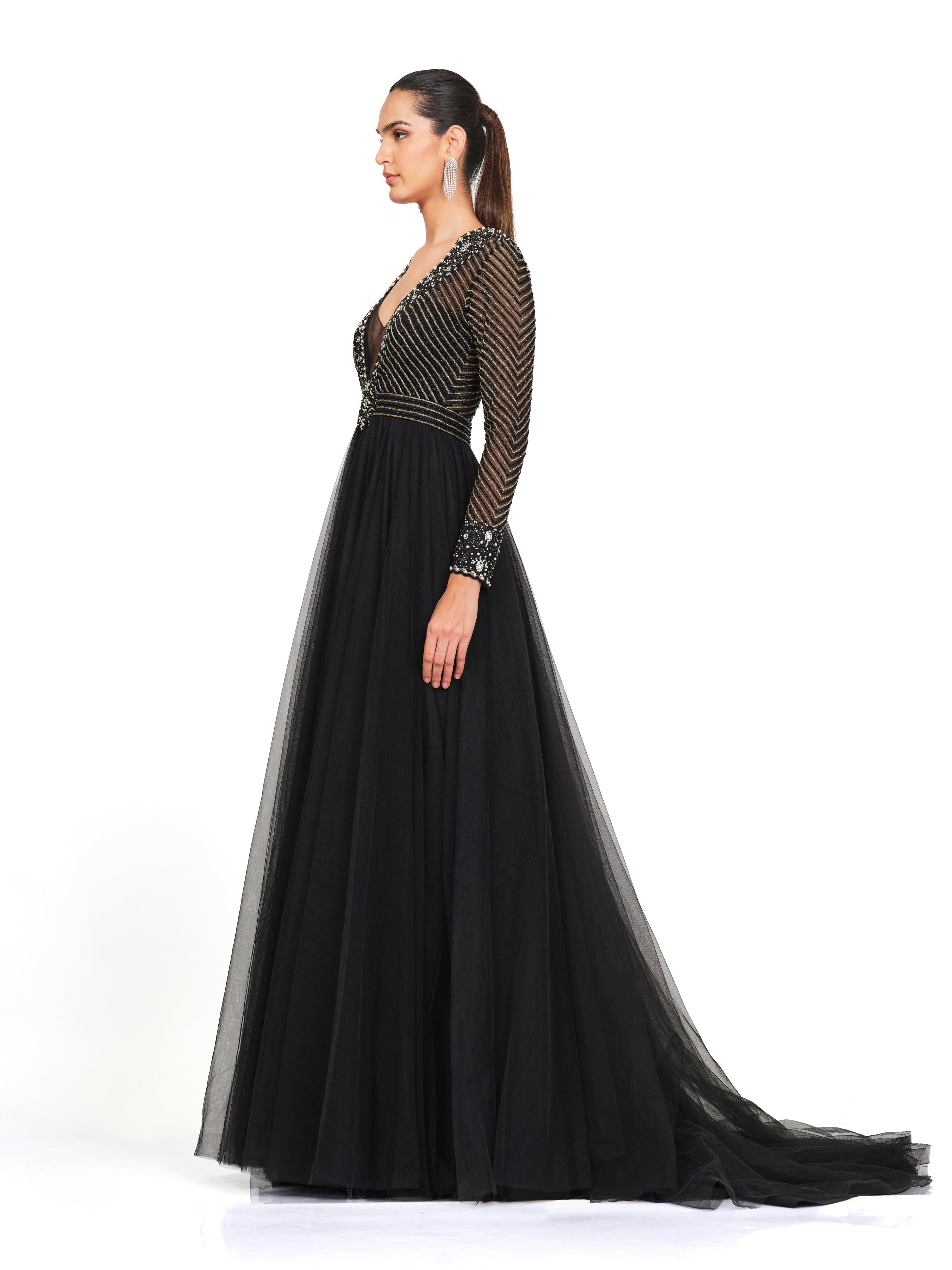 Beige Kalidar Gown With Flowy Net Sleeves Design by Breathe By Aakanksha  Singh at Pernia's Pop Up Shop 2024